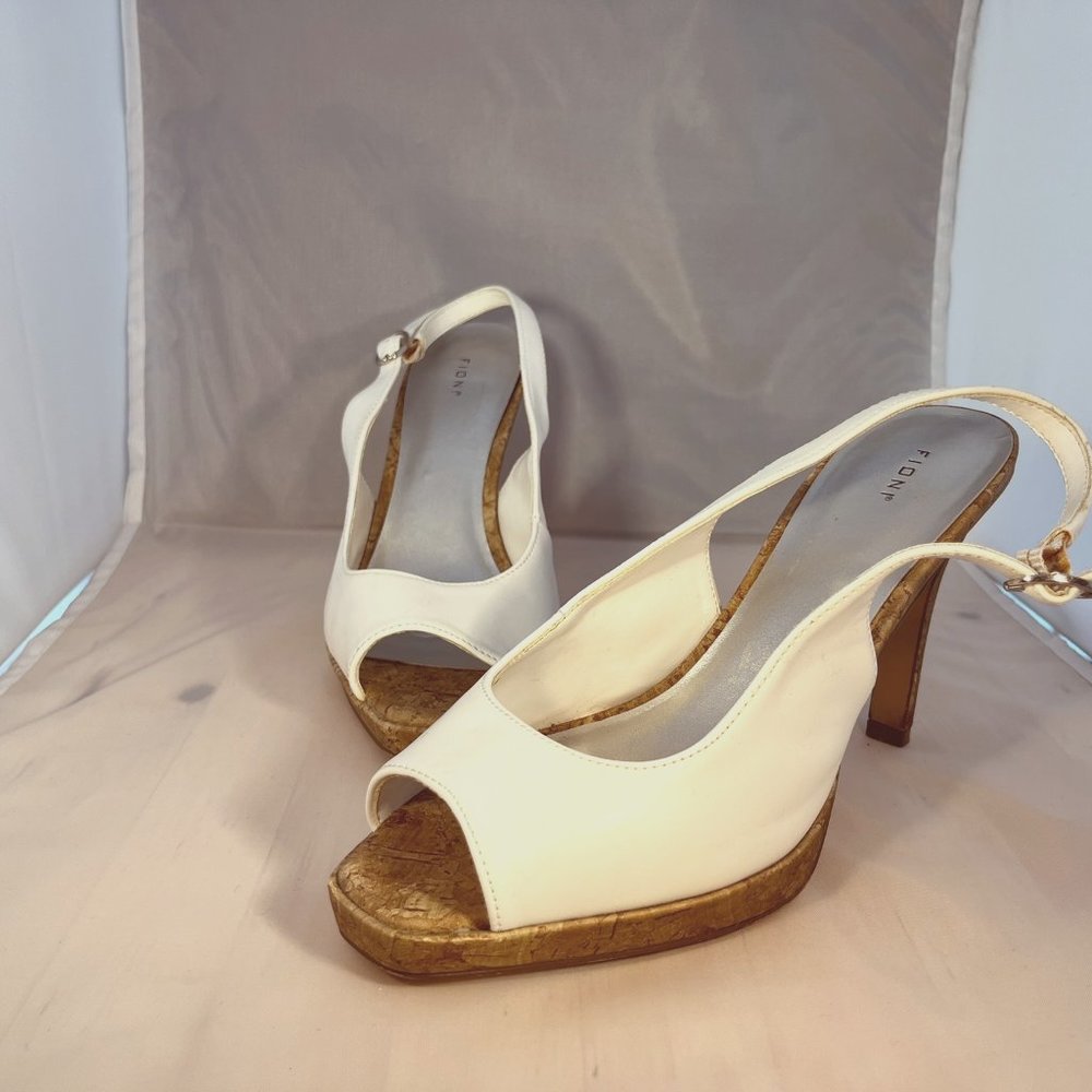 White Vegan Leather Cork Stilletos Size 7W